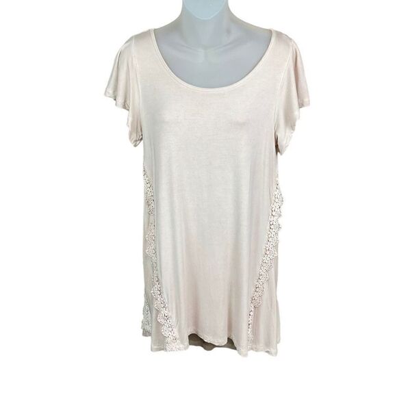 How Very Loved Dress High Low Pastel Pink Lace Flutter Short Sleeves Small - Picture 1 of 10